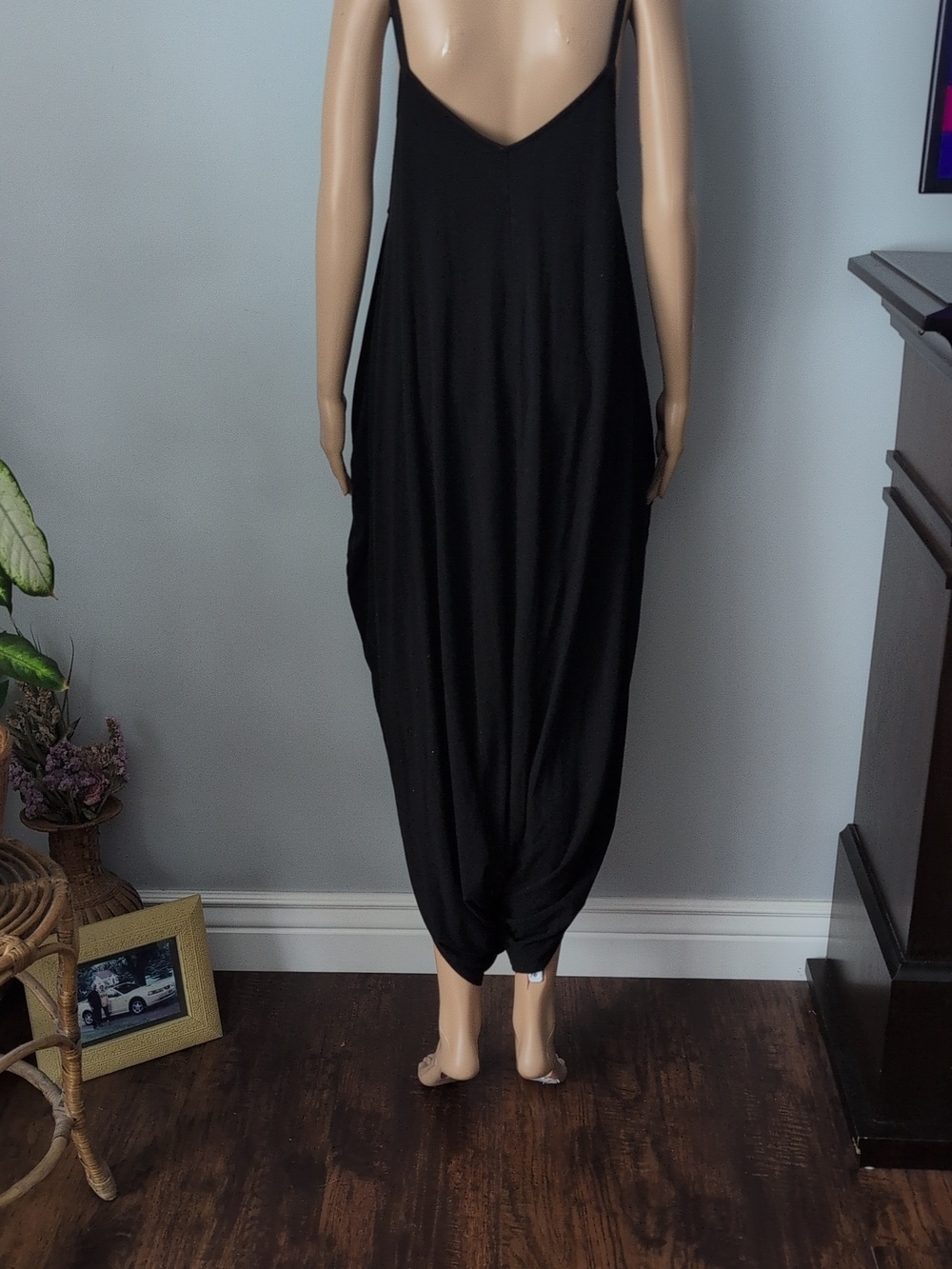 Smash + Tess Boho Lagenlook Black Haren Drop Crotch Jumpsuit Romper SZ L - Picture 9 of 13